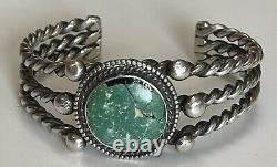 Vintage 1940's Navajo Indian Twisted Wire Silver Green Turquoise Cuff Bracelet