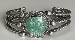 Vintage 1940's Navajo Indian Twisted Wire Silver Green Turquoise Cuff Bracelet