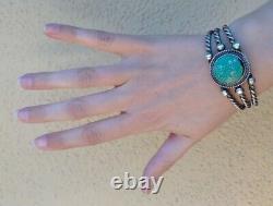 Vintage 1940's Navajo Indian Twisted Wire Silver Green Turquoise Cuff Bracelet