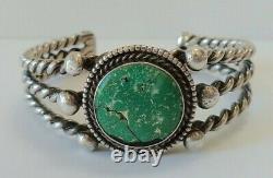 Vintage 1940's Navajo Indian Twisted Wire Silver Green Turquoise Cuff Bracelet