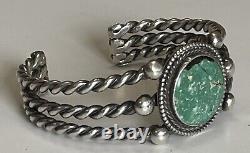 Vintage 1940's Navajo Indian Twisted Wire Silver Green Turquoise Cuff Bracelet