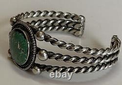 Vintage 1940's Navajo Indian Twisted Wire Silver Green Turquoise Cuff Bracelet