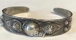 Vintage 1940's Small Wrist Navajo Indian Stamped Arrows Sterling Cuff Bracelet