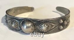 Vintage 1940's Small Wrist Navajo Indian Stamped Arrows Sterling Cuff Bracelet