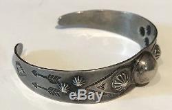 Vintage 1940's Small Wrist Navajo Indian Stamped Arrows Sterling Cuff Bracelet