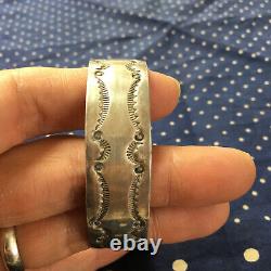 Vintage 1940s Fred Harvey Era Coin Silver Navajo Bracelet Cuff Stamped Native