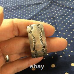 Vintage 1940s Fred Harvey Era Coin Silver Navajo Bracelet Cuff Stamped Native