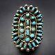 Vintage 1940s ZUNI Sterling Silver TURQUOISE Petit Point Cluster RING, size 8