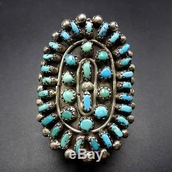 Vintage 1940s ZUNI Sterling Silver TURQUOISE Petit Point Cluster RING, size 8