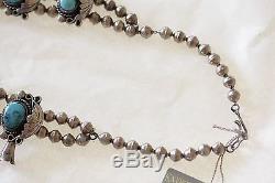 Vintage 1950's Native American Navajo Sterling Silver Squash Blossom Necklace