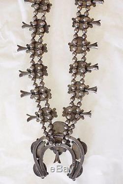 Vintage 1950's Native American Navajo Sterling Silver Squash Blossom Necklace
