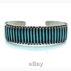 Vintage 1960's Zuni Sterling Silver Sleeping Beauty Turquoise Cuff Bracelet