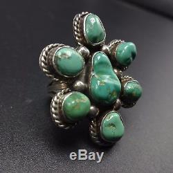 Vintage 1960s NAVAJO Sterling Silver & TURQUOISE Cluster RING, size 7