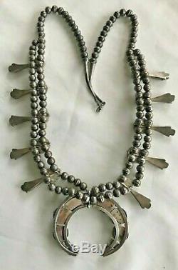 Vintage 1960s Navajo Sterling Turquoise and Coral Squash Blossom Necklace