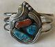 Vintage 1970's Navajo Sterling Silver Turquoise And Coral Cuff Bracelet