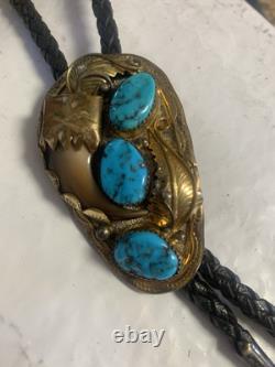 Vintage 1970s Native American Zuni Sterling Silver Bolo Tie Jewelry