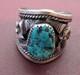 Vintage 1970s Navajo Sterling Silver Turquoise Ring Sz 9.5 Handmade Southwest