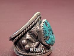 Vintage 1970s Navajo Sterling Silver Turquoise Ring Sz 9.5 Handmade Southwest