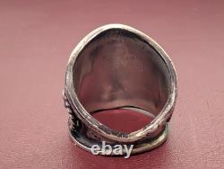 Vintage 1970s Navajo Sterling Silver Turquoise Ring Sz 9.5 Handmade Southwest