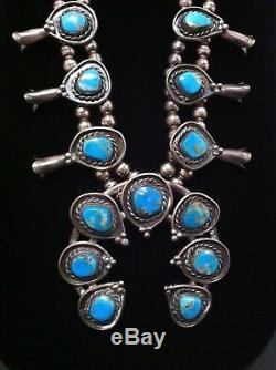 Vintage 1974 Kingman Turquoise Sterling Silver Navajo Squash Blossom with EXTRAS