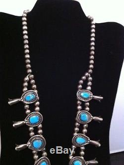 Vintage 1974 Kingman Turquoise Sterling Silver Navajo Squash Blossom with EXTRAS