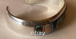 Vintage 1990's Navajo Sterling Silver Multi-Stone Inlay Cuff Bracelet