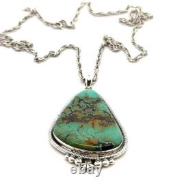 Vintage 24 Navajo 925 Sterling Silver Green Royston Turquoise Pendant, 37.7g
