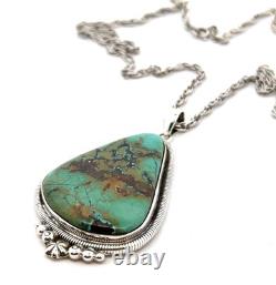 Vintage 24 Navajo 925 Sterling Silver Green Royston Turquoise Pendant, 37.7g