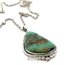 Vintage 24 Navajo 925 Sterling Silver Green Royston Turquoise Pendant, 37.7g