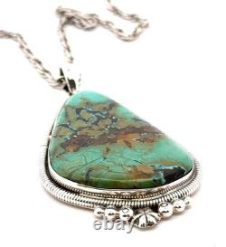 Vintage 24 Navajo 925 Sterling Silver Green Royston Turquoise Pendant, 37.7g