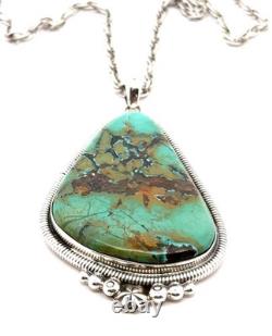 Vintage 24 Navajo 925 Sterling Silver Green Royston Turquoise Pendant, 37.7g