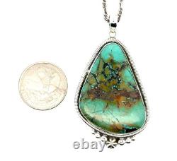 Vintage 24 Navajo 925 Sterling Silver Green Royston Turquoise Pendant, 37.7g