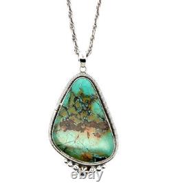 Vintage 24 Navajo 925 Sterling Silver Green Royston Turquoise Pendant, 37.7g