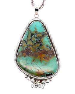Vintage 24 Navajo 925 Sterling Silver Green Royston Turquoise Pendant, 37.7g