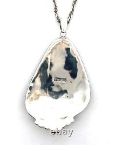 Vintage 24 Navajo 925 Sterling Silver Green Royston Turquoise Pendant, 37.7g