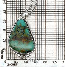 Vintage 24 Navajo 925 Sterling Silver Green Royston Turquoise Pendant, 37.7g
