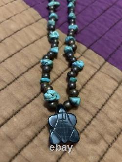 Vintage 24. Penobscot Hand Made Beads + Turquoise Necklace