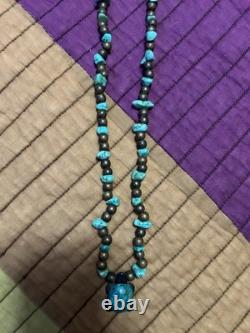Vintage 24. Penobscot Hand Made Beads + Turquoise Necklace