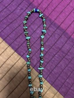Vintage 24. Penobscot Hand Made Beads + Turquoise Necklace