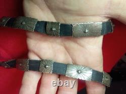 Vintage 27 Sterling Silver Native American Navajo Sunburst Concho Hat Band Belt