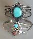 Vintage 2 Navajo Sterling Silver 925 Turquoise and Coral Stone Cuff Bracelet