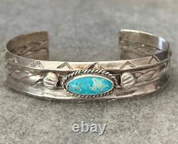 Vintage 30's Native American Navajo Turquoise Carinated Rope Sterling Bracelet