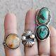 Vintage 3 Native American Sterling Silver 925 Turquoise Agate 1 Taxco Rings Lot