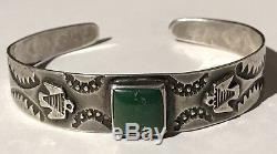 Vintage 40's Navajo Indian Silver Cerrillos Turquoise Thunderbird Cuff Bracelet