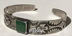 Vintage 40's Navajo Indian Silver Cerrillos Turquoise Thunderbird Cuff Bracelet