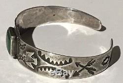 Vintage 40's Navajo Indian Silver Cerrillos Turquoise Thunderbird Cuff Bracelet