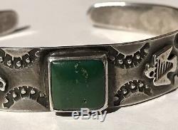 Vintage 40's Navajo Indian Silver Cerrillos Turquoise Thunderbird Cuff Bracelet