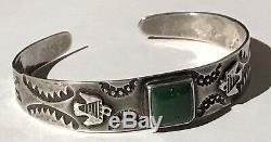 Vintage 40's Navajo Indian Silver Cerrillos Turquoise Thunderbird Cuff Bracelet