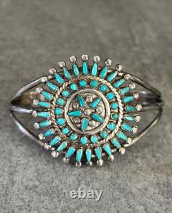 Vintage 40s Native American Zuni Petit point Turquoise Cluster Sterling Bracelet