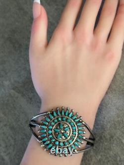 Vintage 40s Native American Zuni Petit point Turquoise Cluster Sterling Bracelet